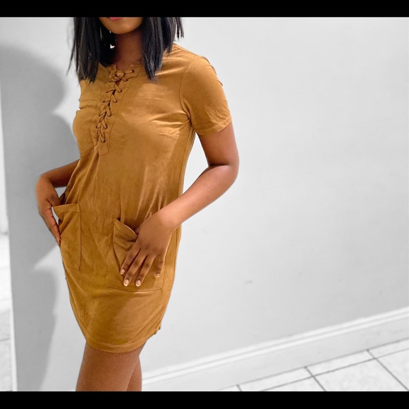 CAMEL SUEDE DRESS - Picture 2 of 3